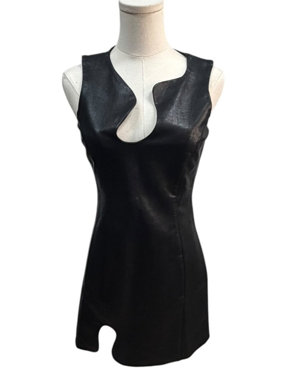 Amanda Uprichard Black Faux Leather Puzzle Sleeveless Mini Dress XS EUC
